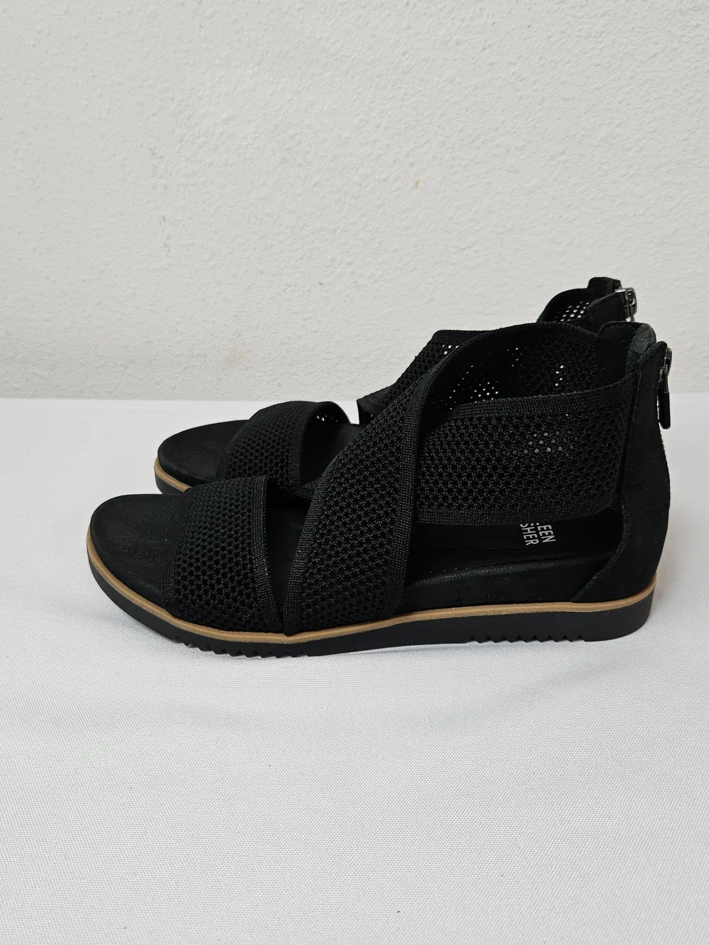 Eileen Fisher Kitts Recycled Stretch Knit Sandal Size 7.5 Black Minimalist